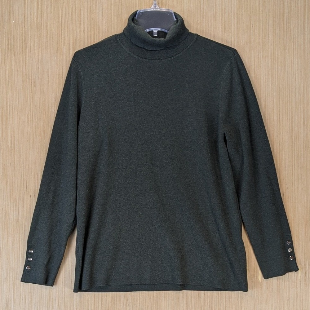 Chicos Preppy Old Money Minimalist Turtleneck Sweater Size XL Green Stretch
